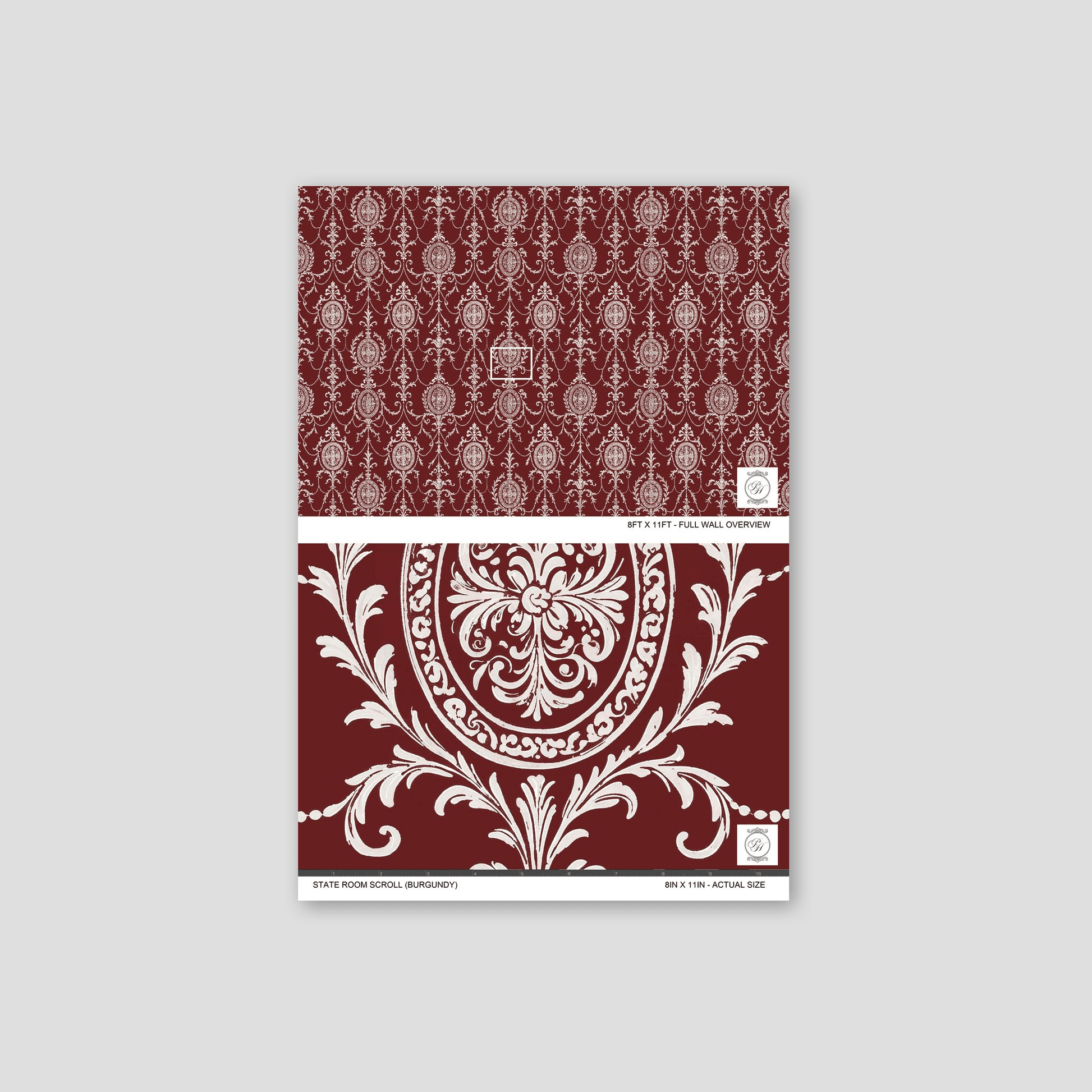 State Room Scroll (Burgundy) Wallpaper