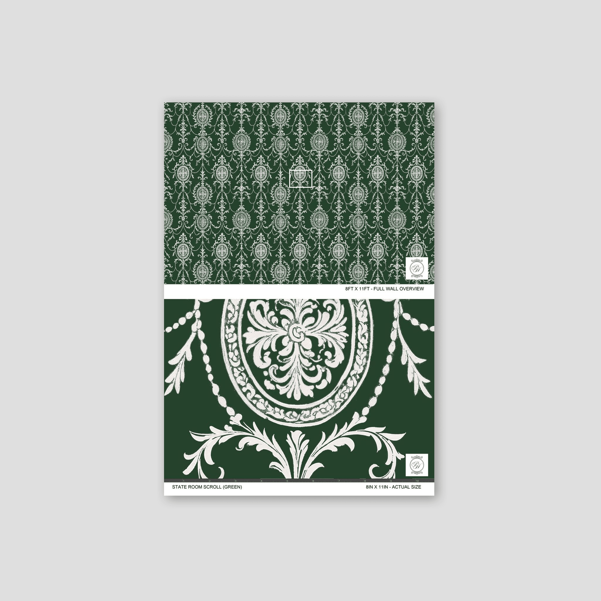State Room Scroll (Green) Wallpaper