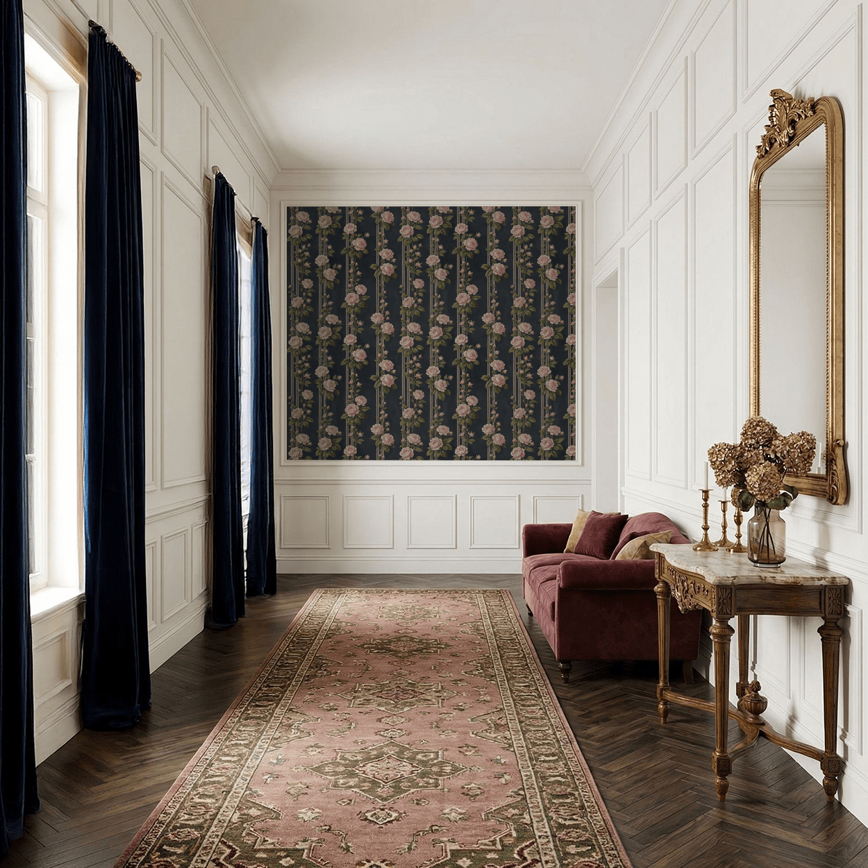 Midnight Rose Stripe Wallpaper