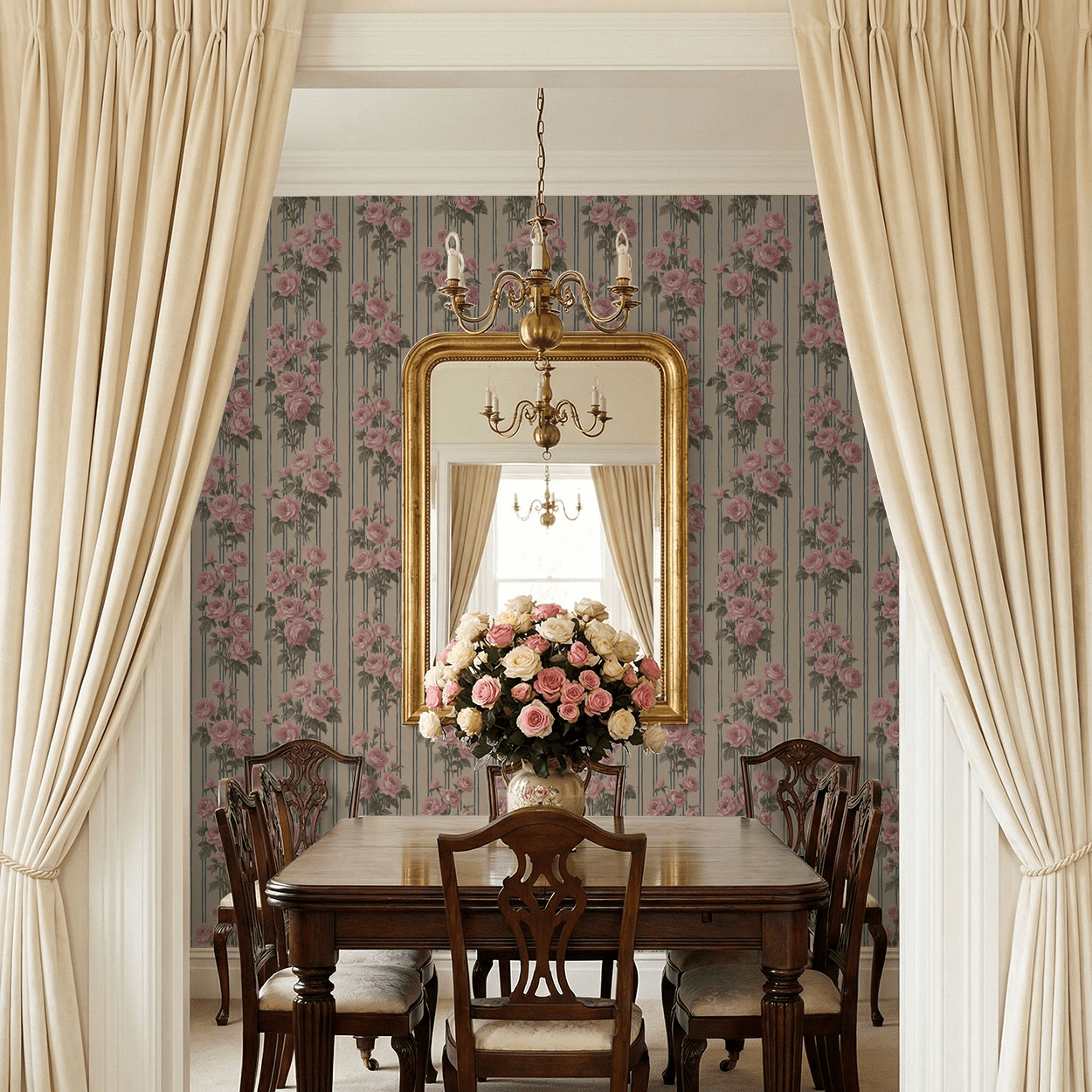 Heirloom Rose Stripe Wallpaper