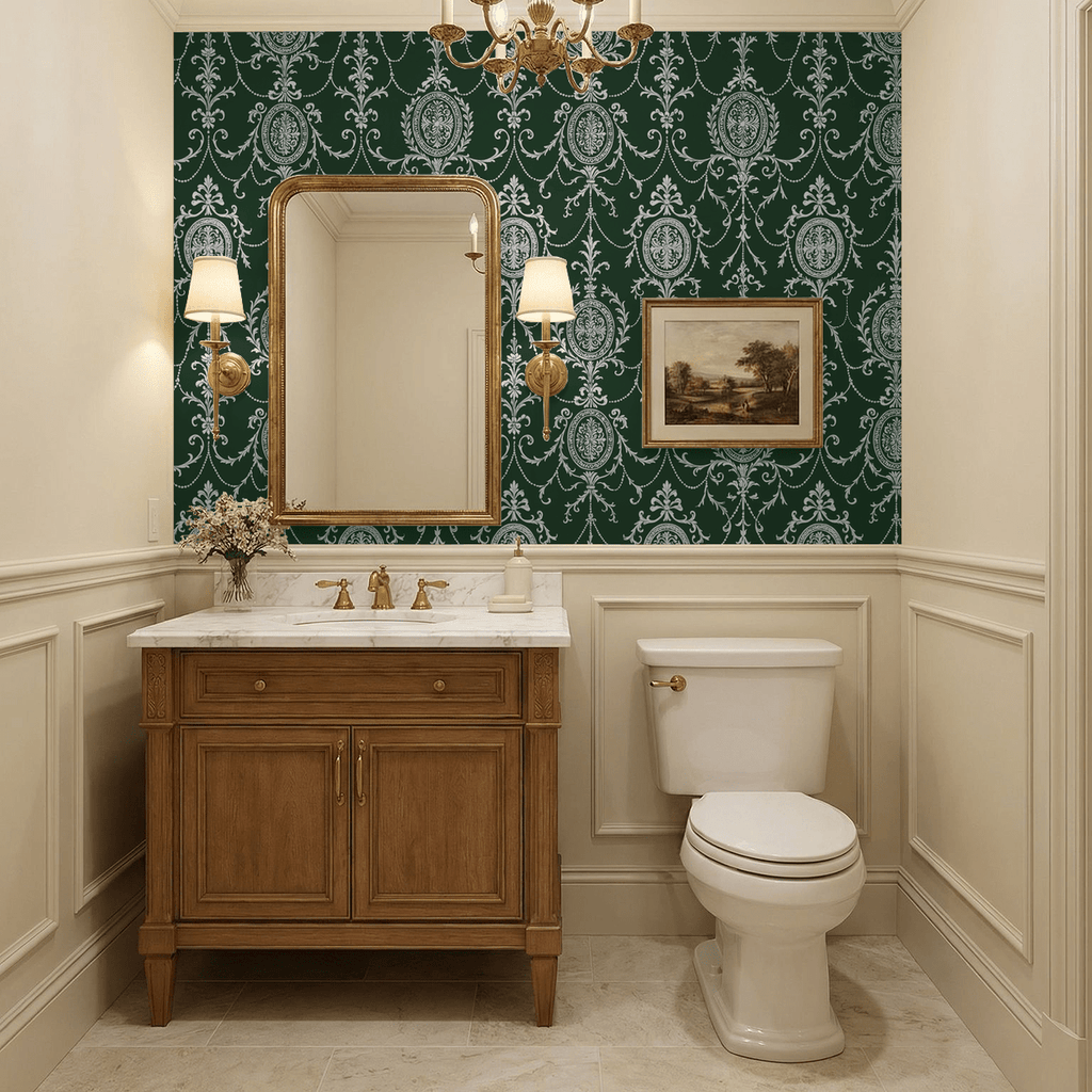 State Room Scroll (Green) Wallpaper