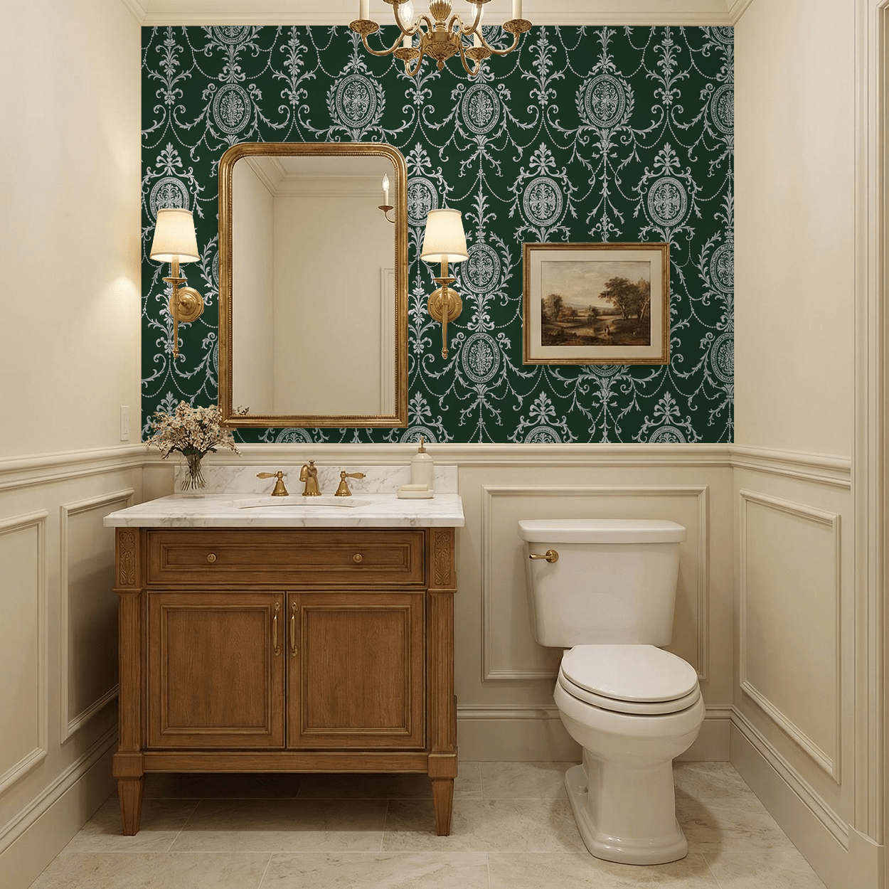 State Room Scroll (Green) Wallpaper