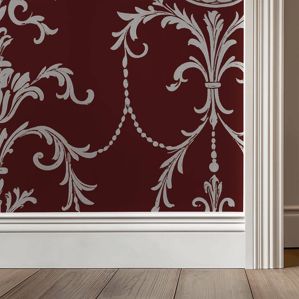State Room Scroll (Burgundy) Wallpaper