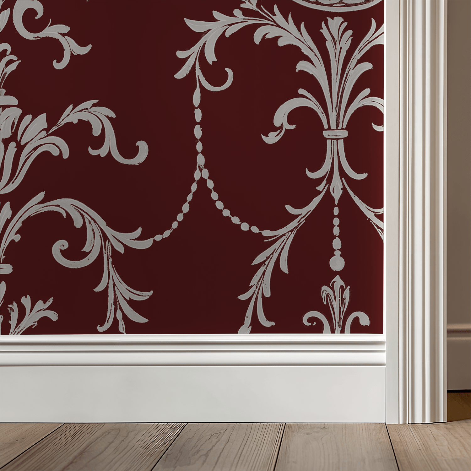 State Room Scroll (Burgundy) Wallpaper