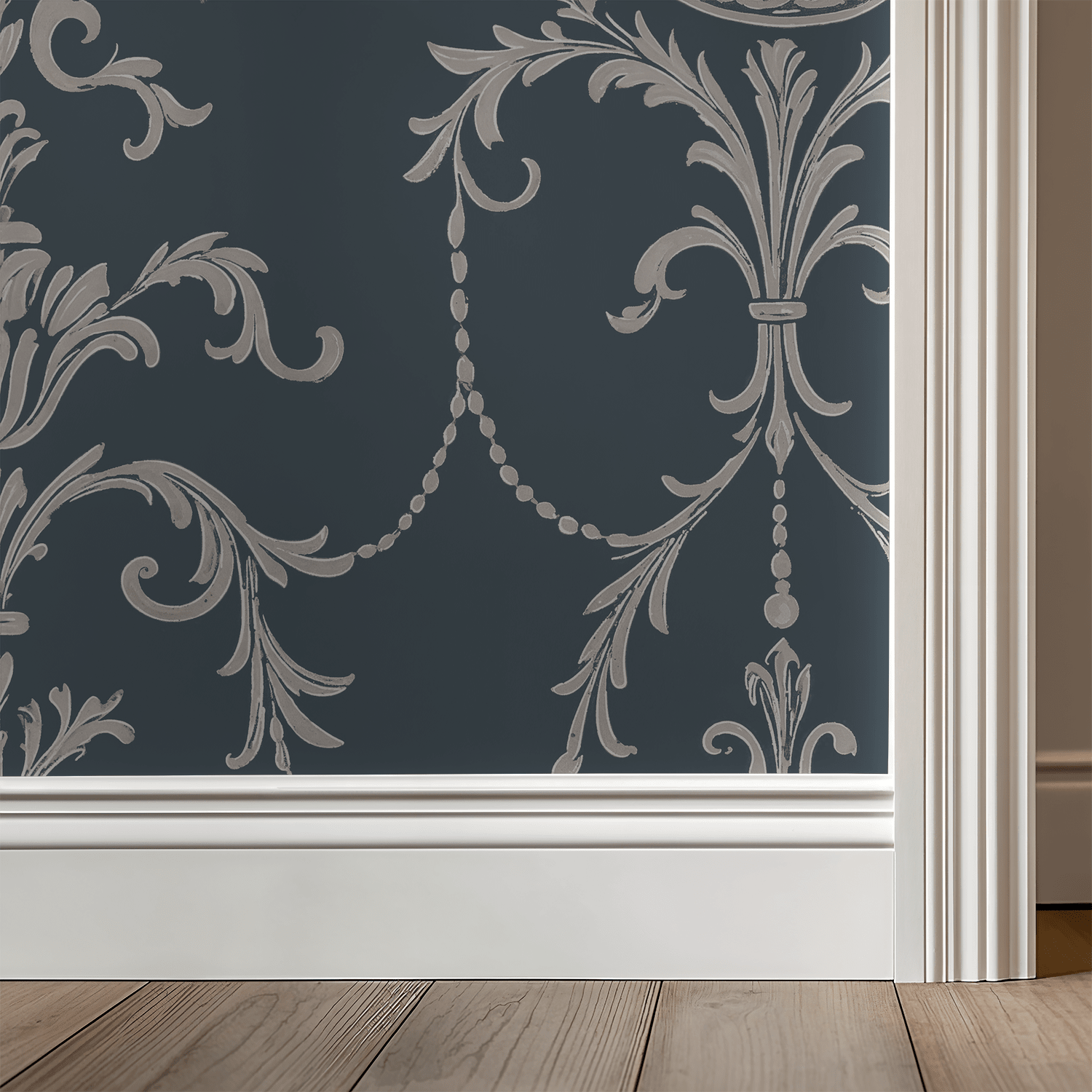 State Room Scroll (Blue) Wallpaper