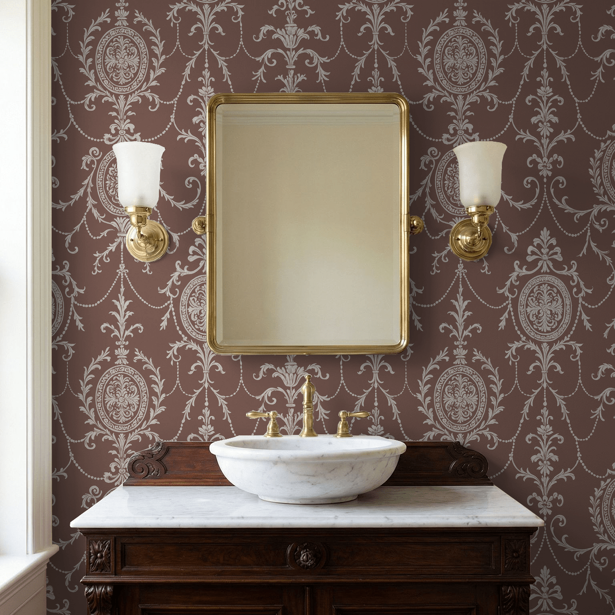 State Room Scroll (Mauve) Wallpaper