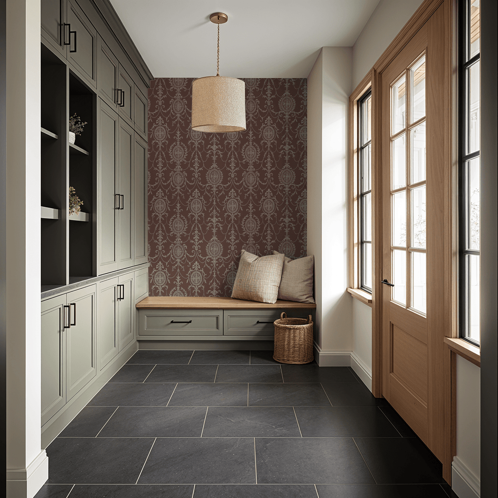 State Room Scroll (Mauve) Wallpaper