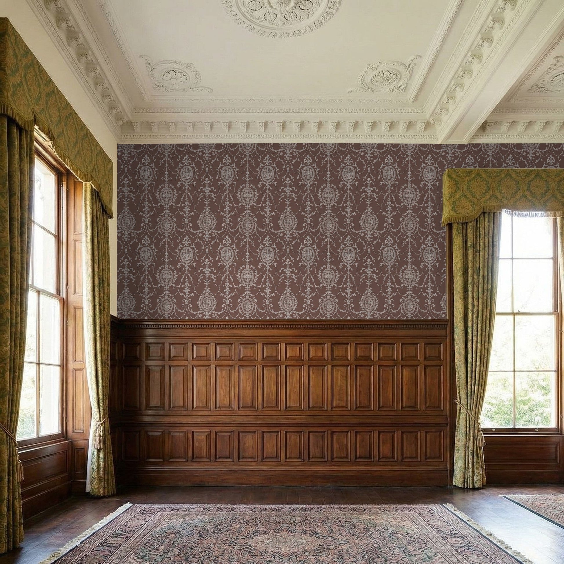 State Room Scroll (Mauve) Wallpaper