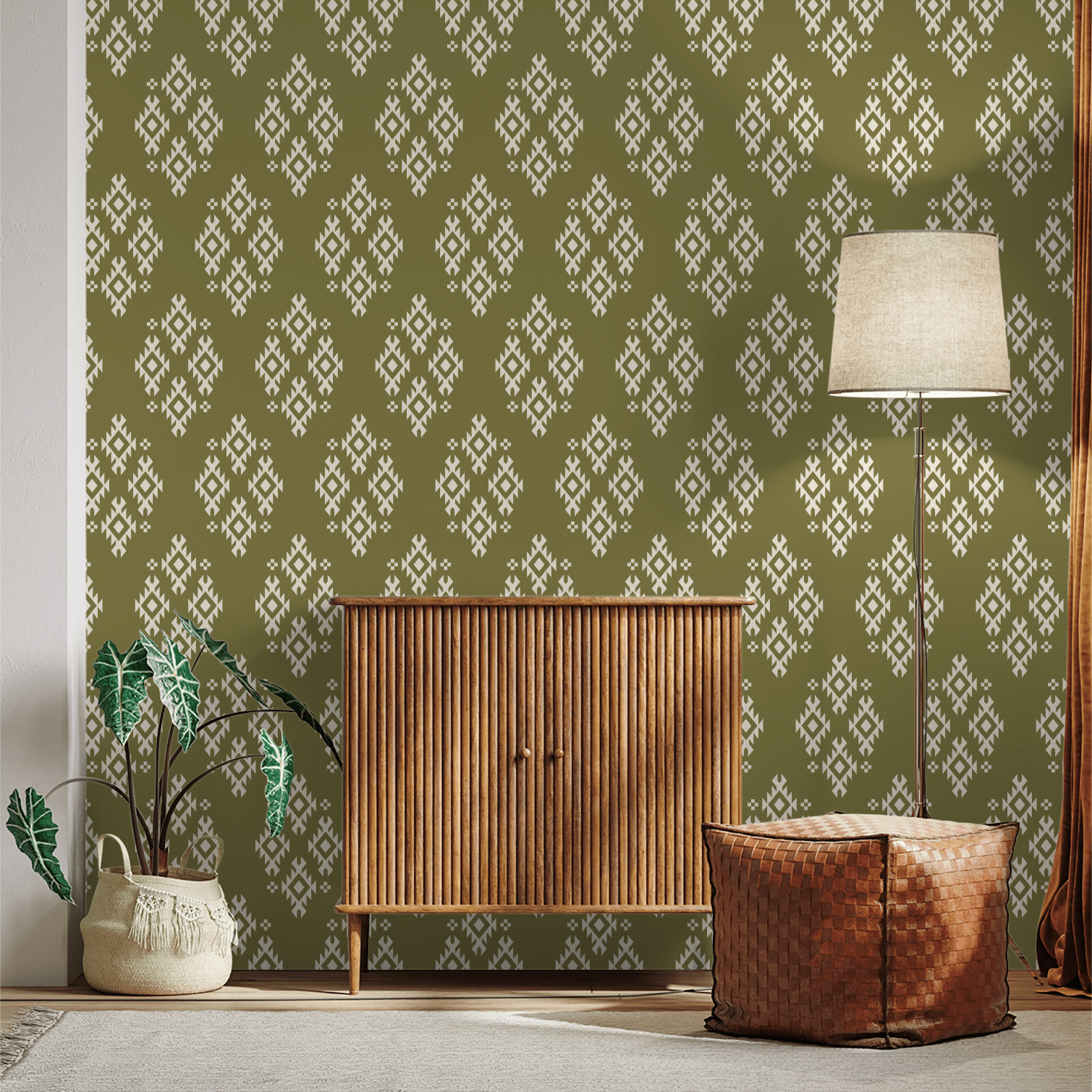 Temple Threads (Olive) Wallpaper