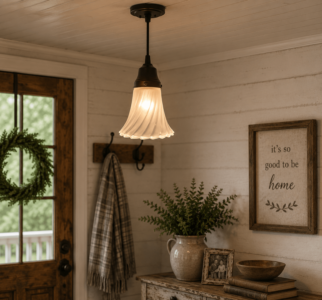 Vintage Frosted Spiral Pendant Light