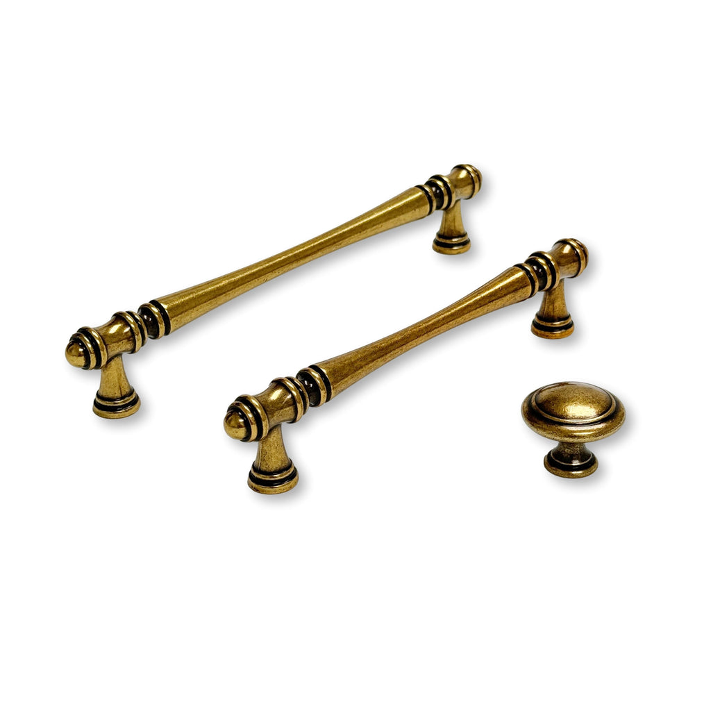 Traditional Antique Brass "Palermo" Drawer Knobs and Pulls