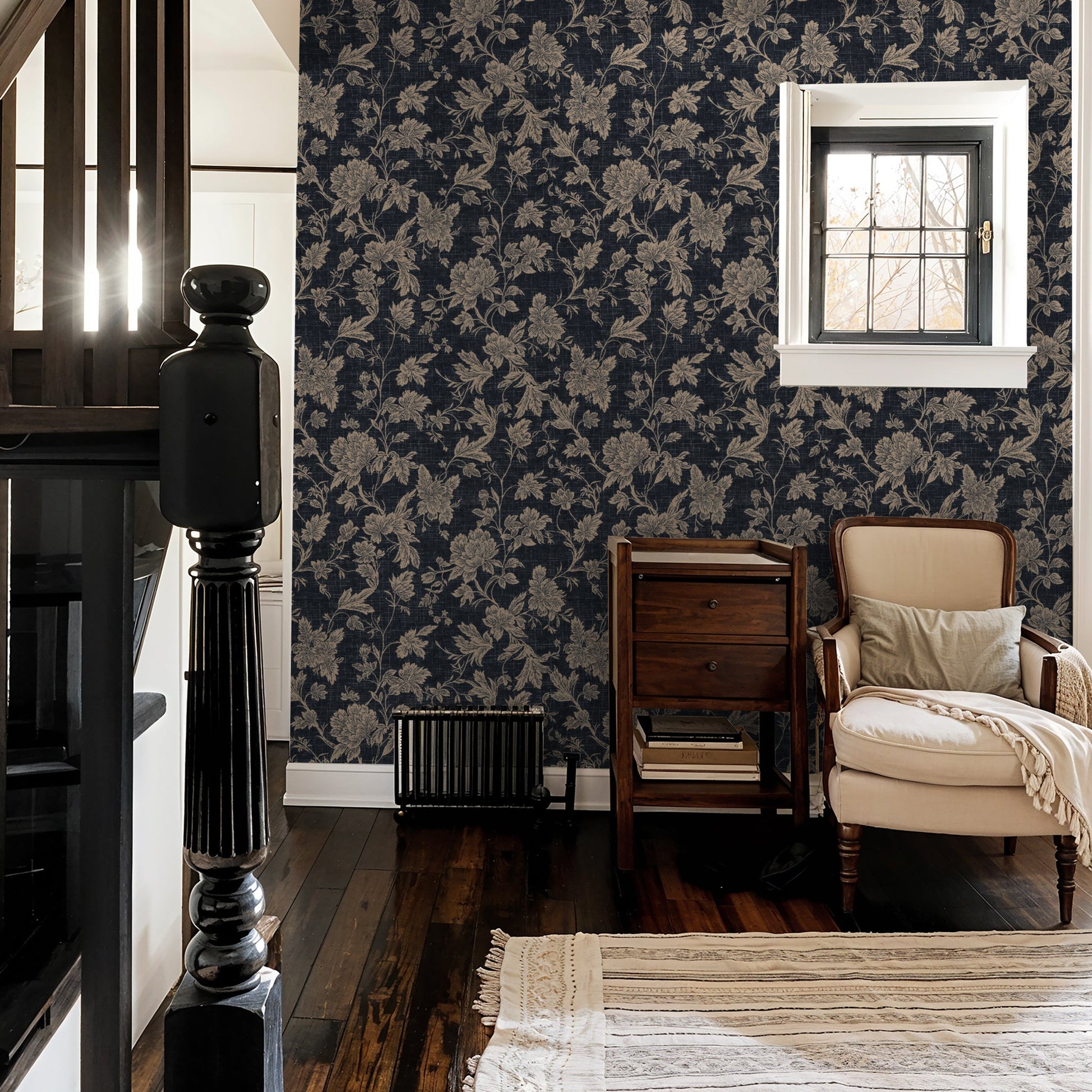 Denim Blooms Wallpaper