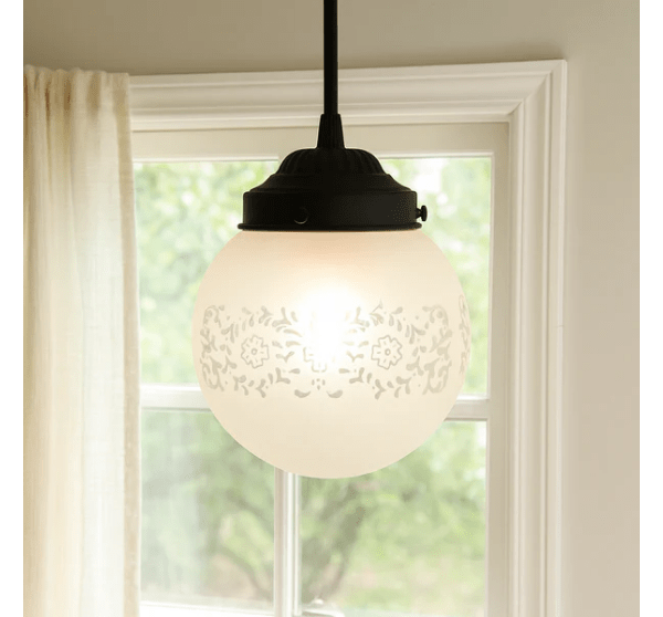 Frosted Floral and Cross Globe Pendant Light