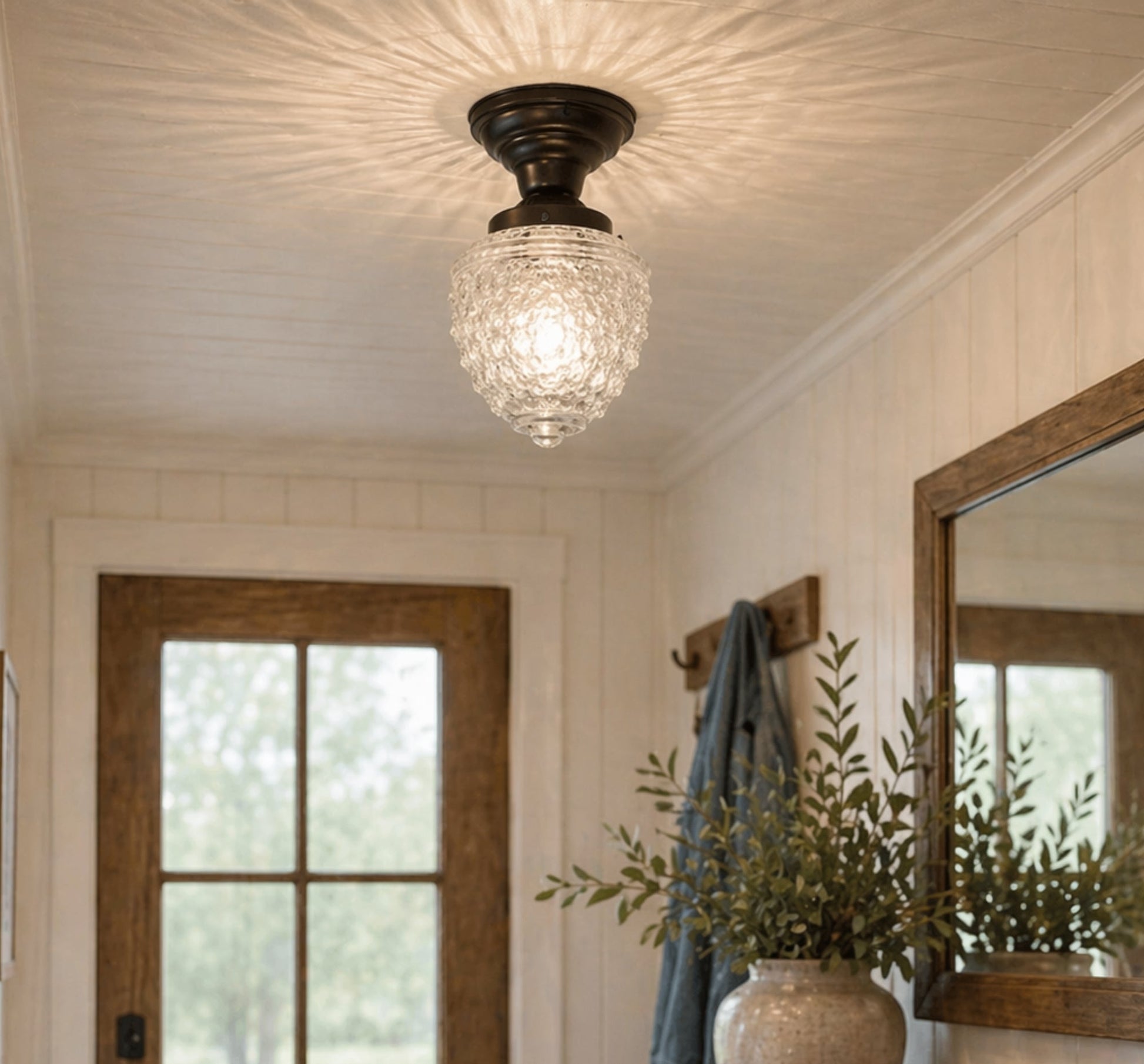 Antique Acorn Glass Flush Mount Ceiling Light | 5"
