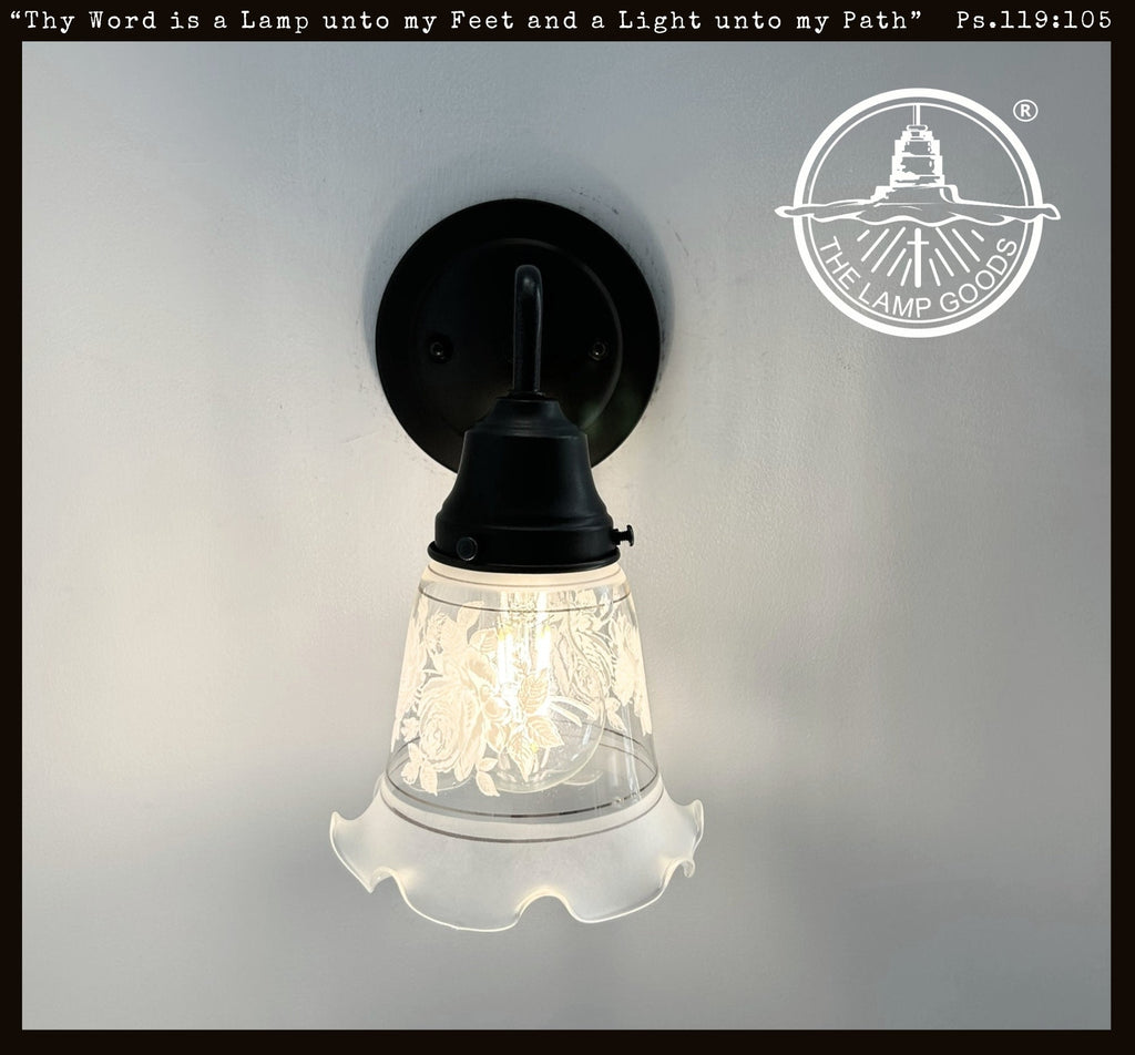 Rose Design Banded Frost and Clear Flare Wall Sconce