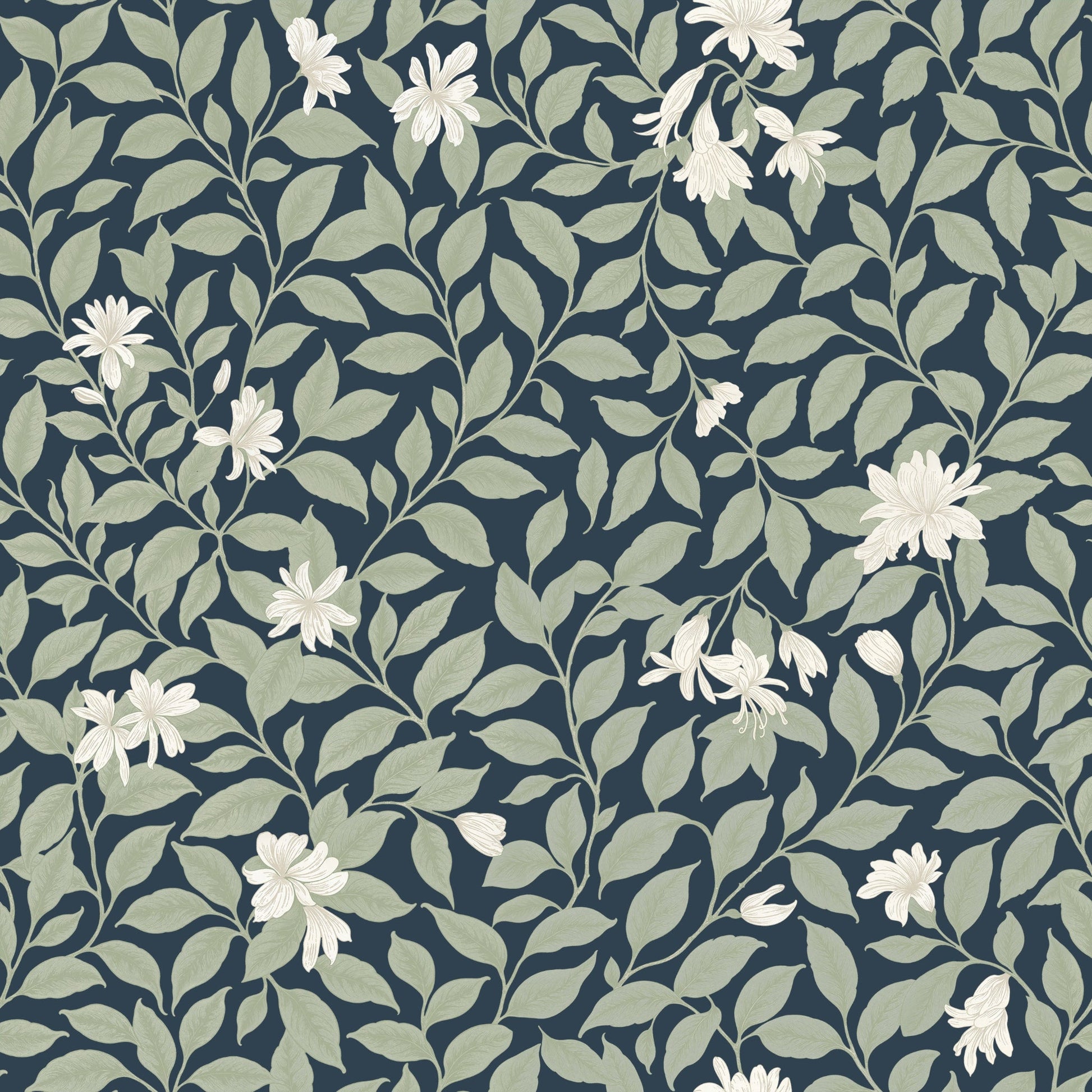 Poppy Honeysuckle Small (Navy) Wallpaper