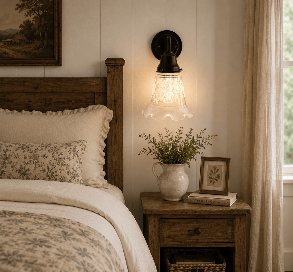 Rose Design Banded Frost and Clear Flare Wall Sconce