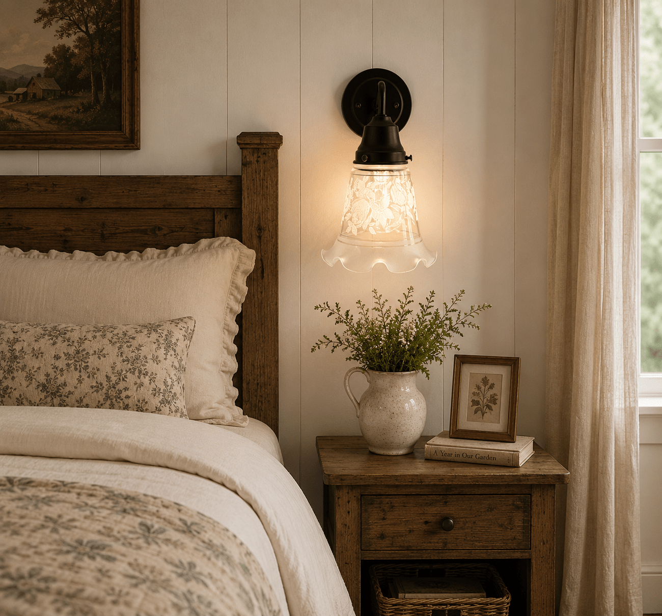 Rose Design Banded Frost and Clear Flare Wall Sconce