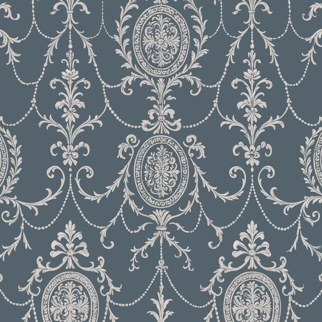 State Room Scroll (Blue) Wallpaper