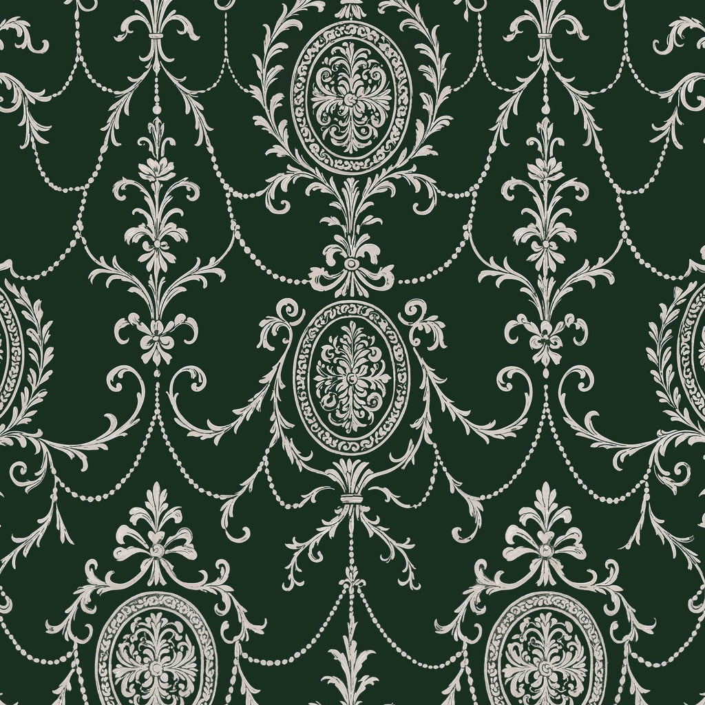 State Room Scroll (Green) Wallpaper