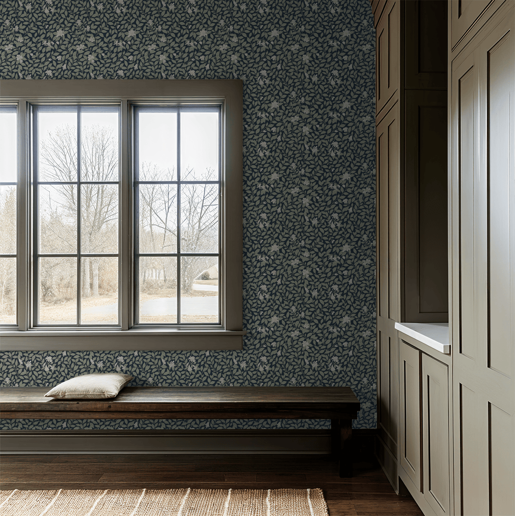 Poppy Honeysuckle Small (Navy) Wallpaper